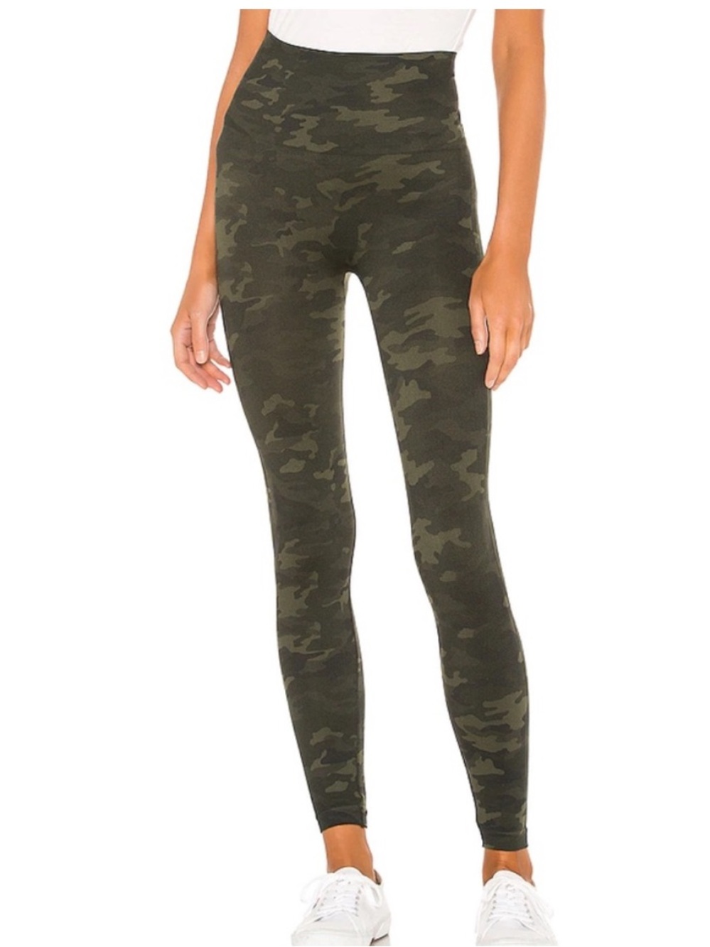 Spanx flattering green camo leggings pants size M
